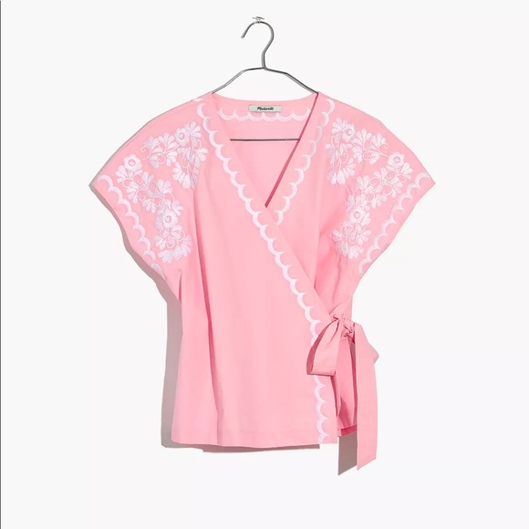 Madewell pink and white embroidered wrap top!! - Picture 2 of 6